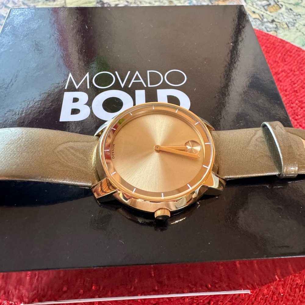 Movado BOLD women’s leather gold watch NWT